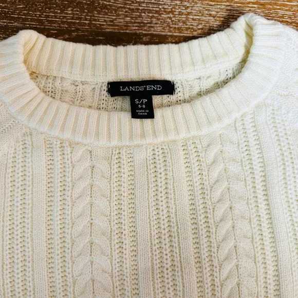 Lands’ End Cotton Cable Knit Sweater Top / Cream Ivory / Women’s S. - Picture 3 of 6
